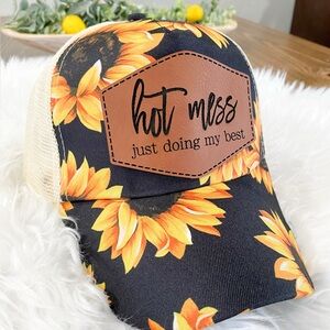 Hot Mess Sunflower Criss cross baseball mesh back cap